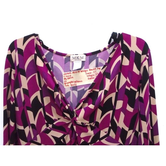 M.K .M Designs Womens Blouse Size XL 3/4 Sleeve V-Neck - Picture 2 of 6